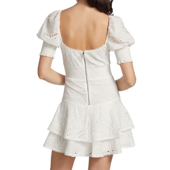 Alice and Olivia Crawford White Eyelet Mini Ruffle Dress - Picture 2 of 12